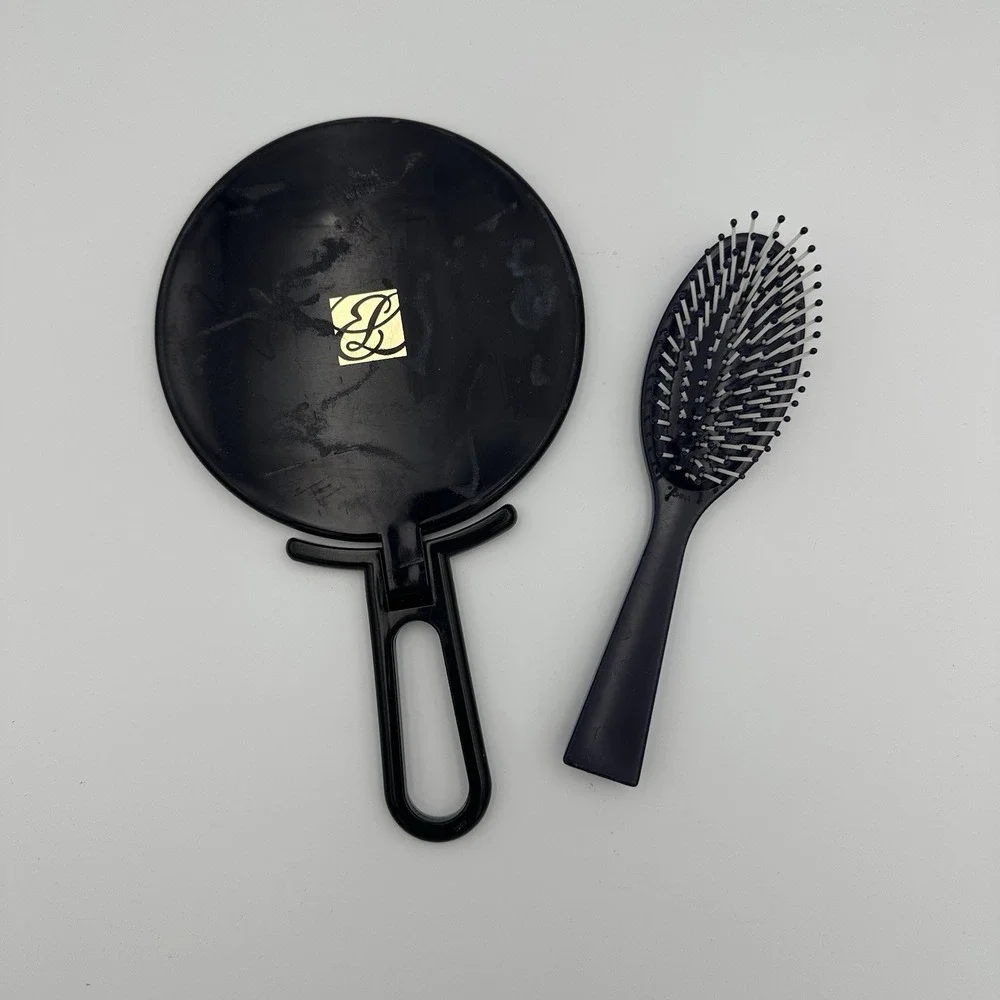 Estée Lauder Blue‎ Hairbrush & Mirror Hand Held Foldable Free Standing Travel